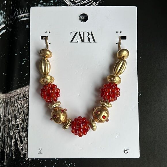 Zara Combination Bead and Stone Necklace Red and Gold - Picture 4 of 11
